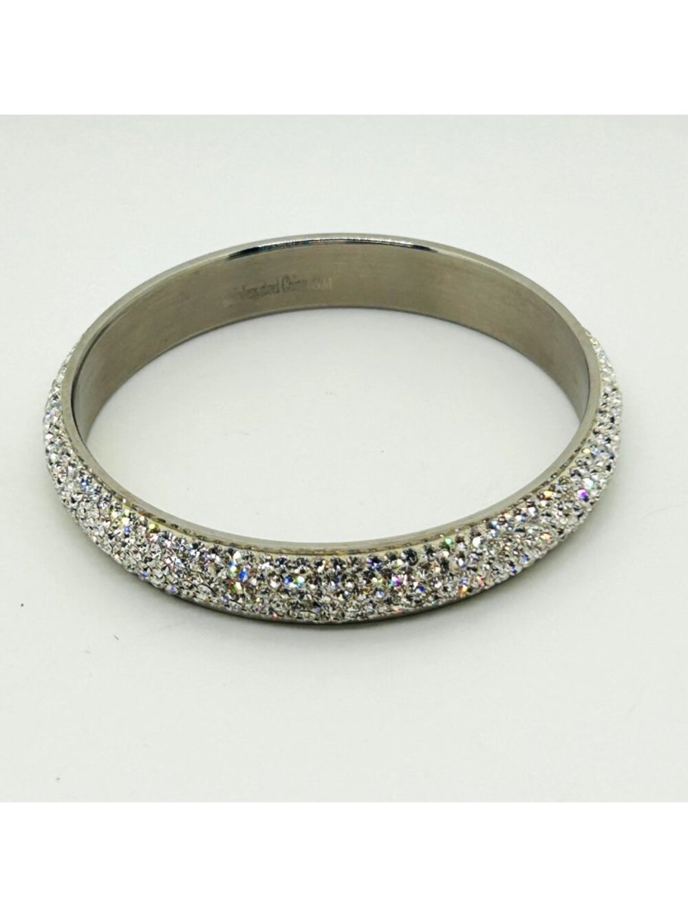 Modernist Stainless Steel Bangle Pave Crystal Rhinestone Bracelet Sparkling Cuff